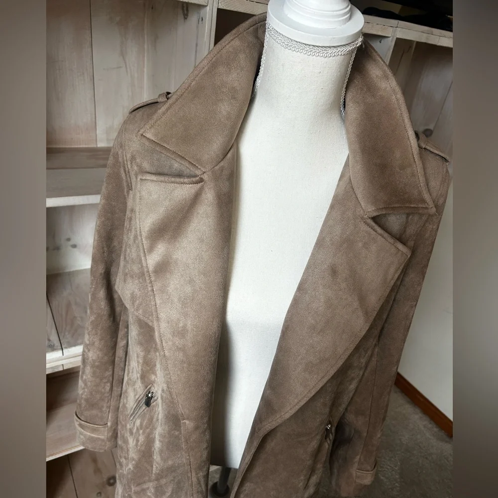 MAGASCHONI Tan Faux Suede Open Front Jacket Size Large - Picture 8 of 14